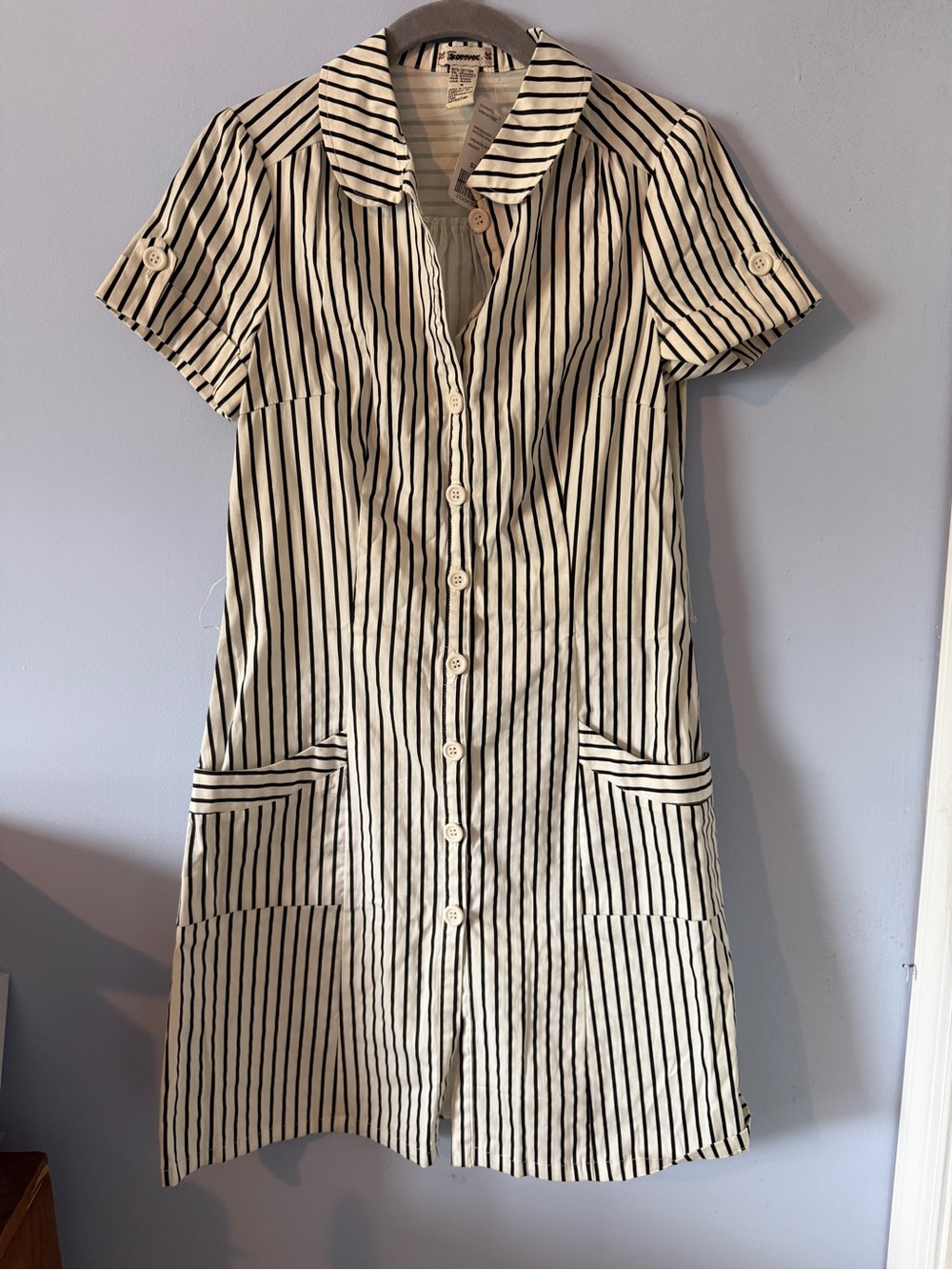 Forever 21 Black & White Striped Button-Down Retro 80s Dress